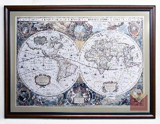 Enmarcado mapamundi antiguo 110 x 80 cm, varilla roble lustrado, vidrio antirreflex  Marcos y Cuadros